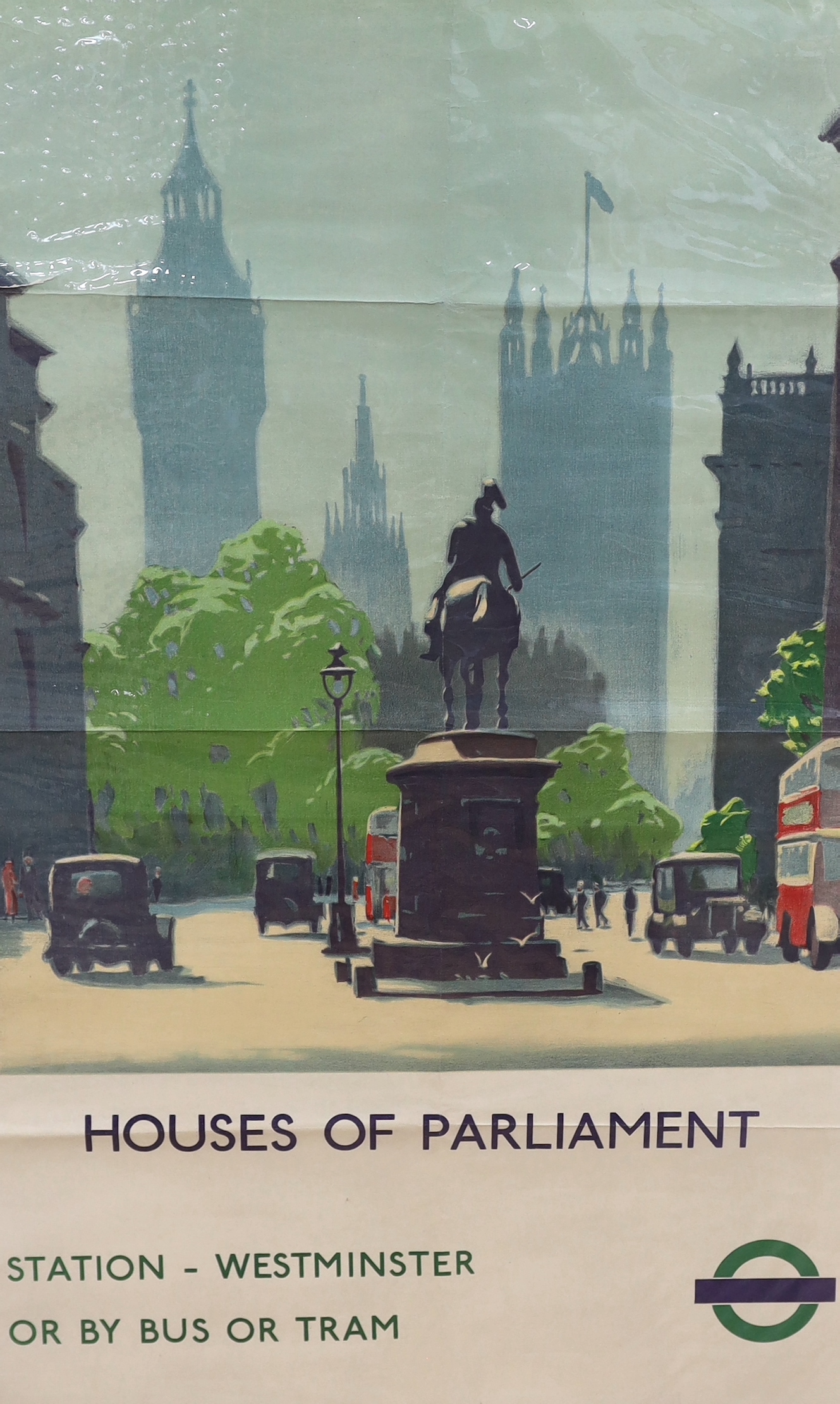 Herbert Alker Tripp (1883-1954), lithographic poster for London Underground, 'Houses of Parliament Station - Westminster or By Bus or Tram', by J Weiner Ltd 1935, 101.5 x 63cm, unframed